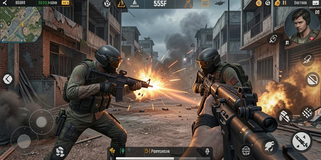 Tampilan gameplay TPS yang mendebarkan dan penuh aksi.