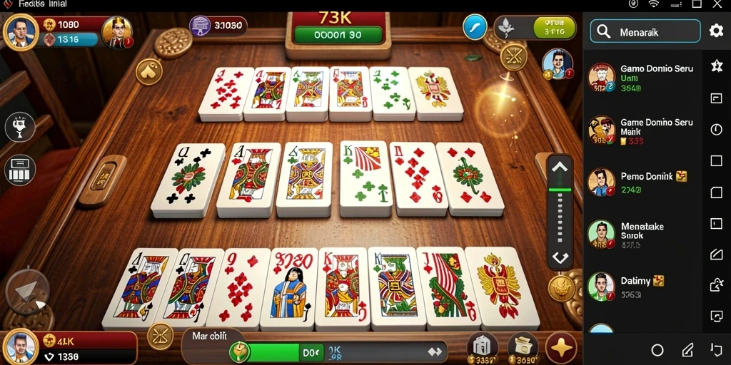 Screenshot utama 73K menampilkan gameplay domino yang seru.