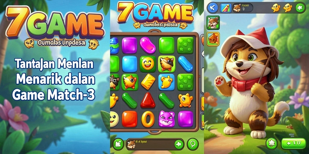Tampilan gameplay seru di 7GAME dengan tantangan Match-3 yang menarik.