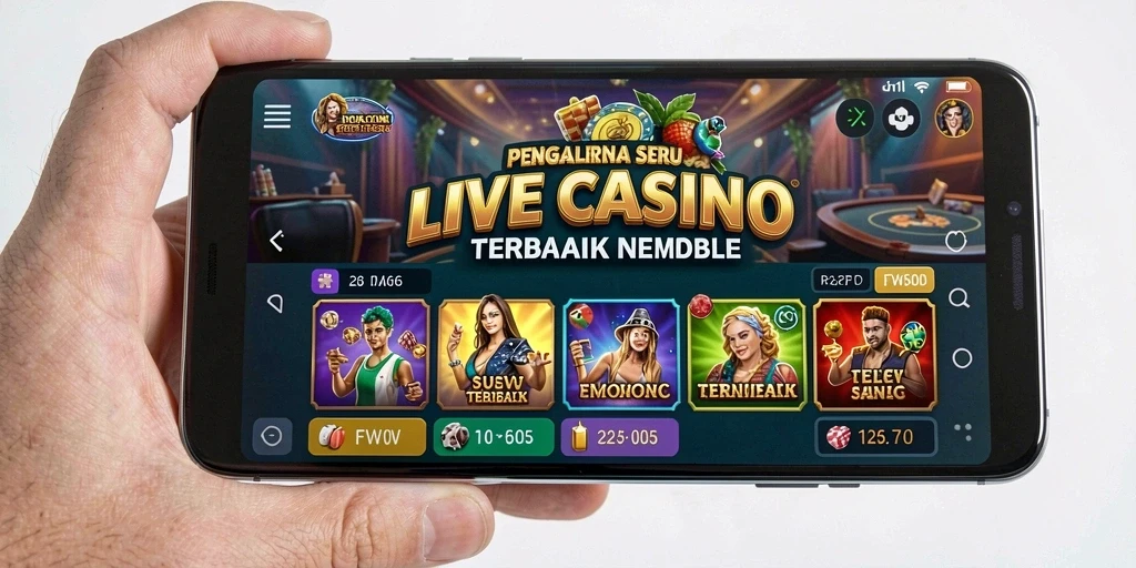 Tangkapan layar gameplay FW66 menampilkan dealer langsung dalam suasana kasino yang mendebarkan.