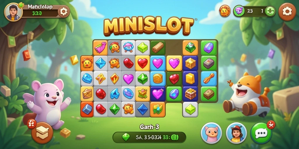 Tampilan gameplay MINISLOT dengan aksi Match-3 yang seru.