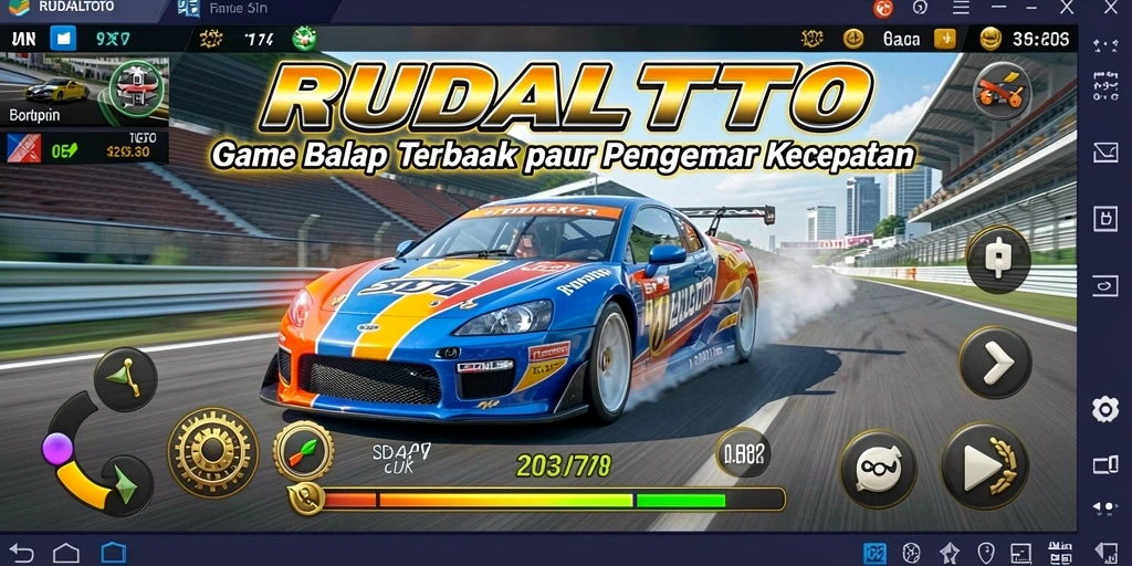Screenshot RUDALTOTO menampilkan aksi balap yang mendebarkan dengan grafis luar biasa.
