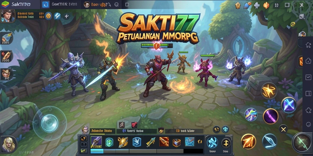 Screenshot gameplay SAKTI77 menampilkan pertarungan epik di dunia fantasi.