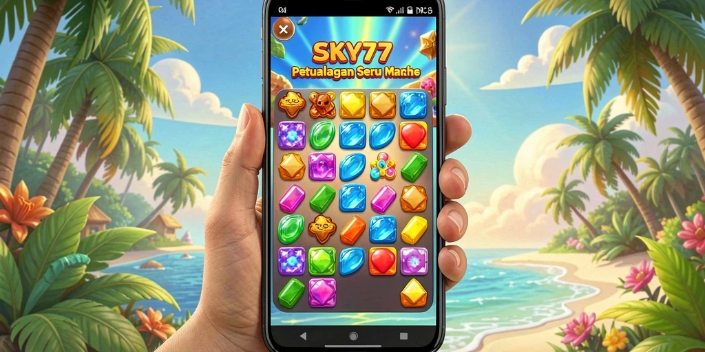 Tangkapan layar gameplay SKY77 menampilkan momen mencocokkan permata.