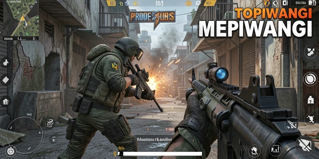 Gambar menunjukkan aksi menegangkan dalam gameplay FPS TOPIWANGI.