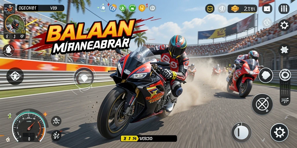 Tampilan gameplay V89 dengan motor balap yang cepat.