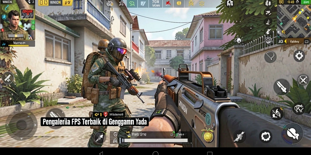 Screenshot utama WINIDN menampilkan aksi tembak-menembak yang mendebarkan.